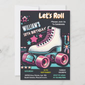 bash boys girlsクールローラースケートで滑る13th誕生日 招待状 (正面)