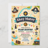 Bash Ship Kids クール Flag Boat海賊4th Birthday 招待状 (正面)