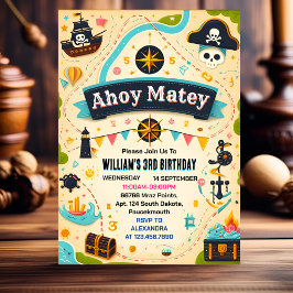Bash Ship Kids クール Flag Boat海賊4th Birthday 招待状