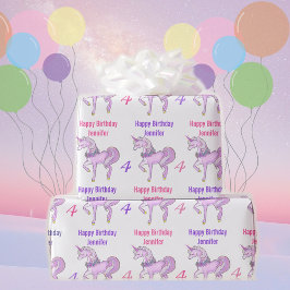 Bashful Unicornパーソナライズ名年齢ピンクの星 ラッピングペーパー