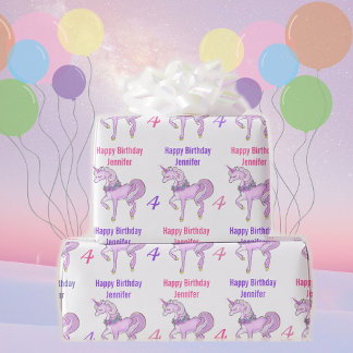 Bashful Unicornパーソナライズ名年齢ピンクの星 ラッピングペーパー