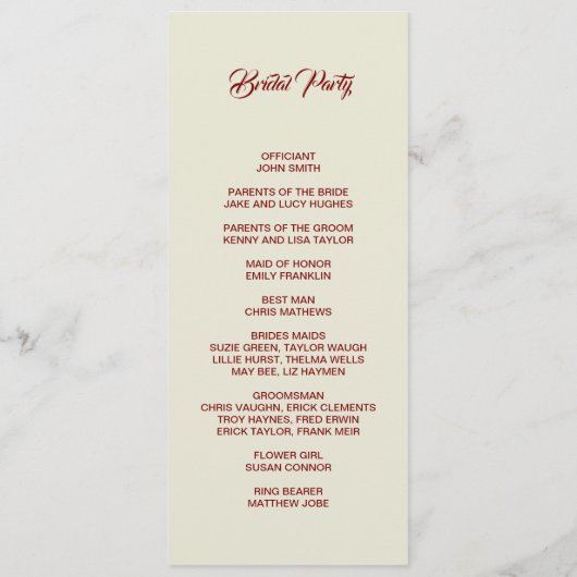 Basic and Elegant double side program card  プログラム (裏面)