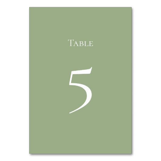 Basic and Elegant Sage Green Table number Card テーブルナンバー (正面)