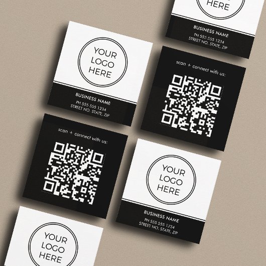 Basic Black Business Logo QR Code  スクエア名刺