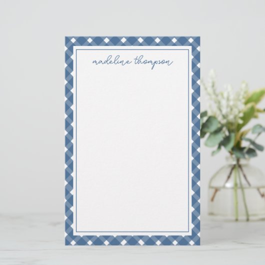 Basic Gingham Light Navy 縁ど Blue  Notepad 便箋 (スタンド正面)