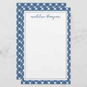 Basic Gingham Light Navy 縁ど Blue Notepad 便箋 (正面/裏面)