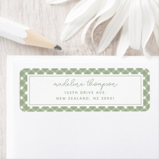 Basic Gingham Sage Green Address Label ラベル (インサイチュ)
