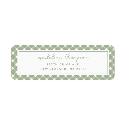 Basic Gingham Sage Green Address Label ラベル (正面)