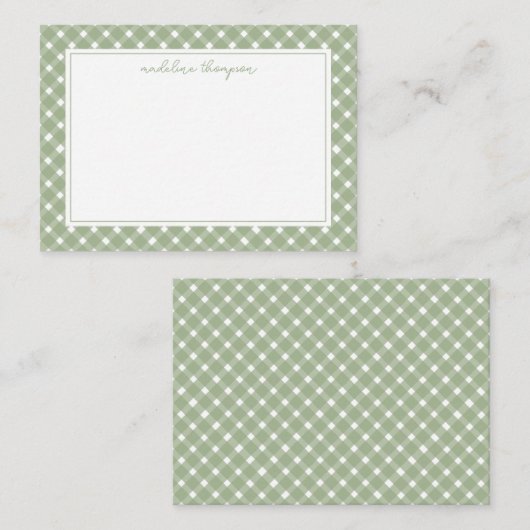 Basic Gingham Sage Green Border ノートカード (正面/裏面)