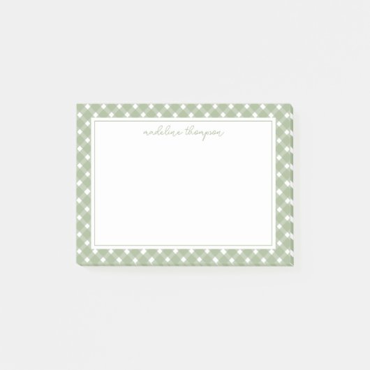 Basic Gingham Sage Green Border ポストイット (正面)