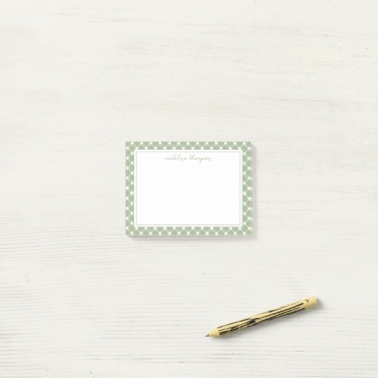 Basic Gingham Sage Green Border ポストイット (デスク上)