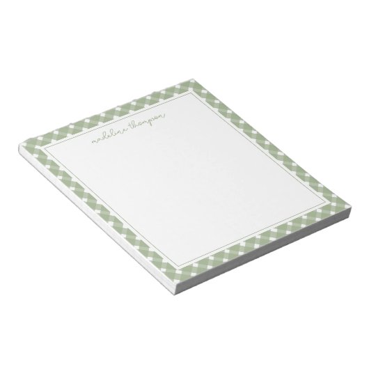 Basic Gingham Sage Green Border Notepad ノートパッド (アングル)