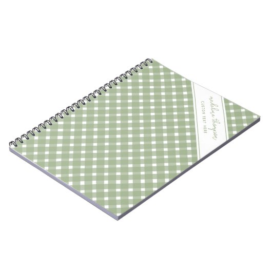 Basic Gingham Sage Green Spiral ノートブック (左側)