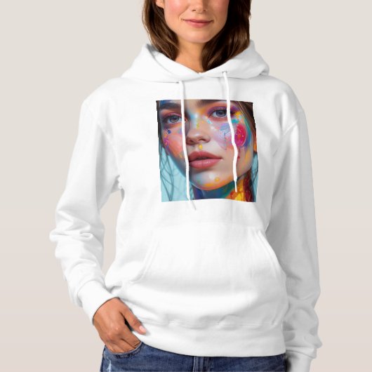 Basic hoodie with a colorful girl's face. パーカ (正面)