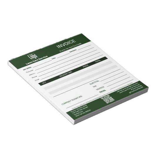 Basic Lawn Care Service Business Invoice Pad ノートパッド (アングル)