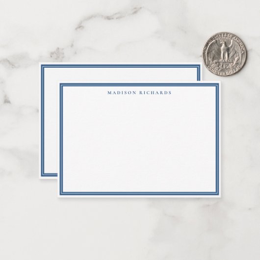 Basic Light Navy Blue Border Personalized  ノートカード (正面/裏面インサイチュ)