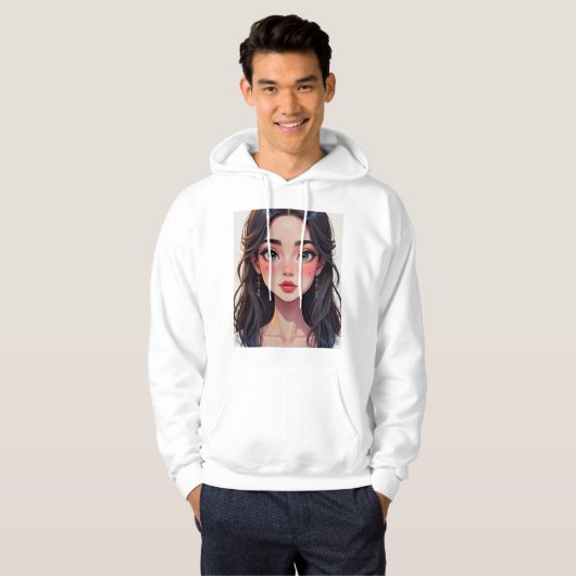 Basic men's sweatshirt with a cartoon-style girl パーカ (正面フル)