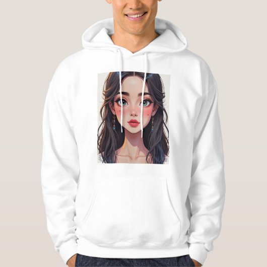Basic men's sweatshirt with a cartoon-style girl パーカ (正面)