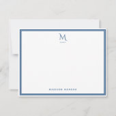 Basic Monogram Navy Blue Border Personalized  ノートカード (正面)