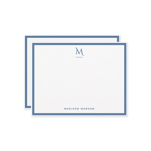 Basic Monogram Navy Blue Border Personalized  ノートカード (正面/裏面インサイチュ)