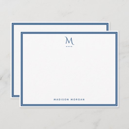 Basic Monogram Navy Blue Border Personalized  ノートカード (正面/裏面)