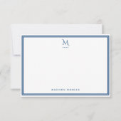 Basic Monogram Navy Blue Border Personalized  ノートカード (正面)