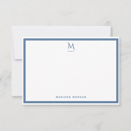 Basic Monogram Navy Blue Border Personalized  ノートカード (正面)