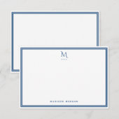 Basic Monogram Navy Blue Border Personalized  ノートカード (正面/裏面)