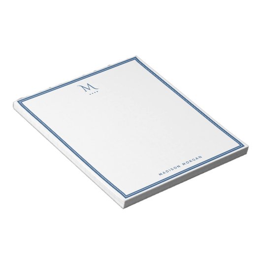 Basic Monogram Navy Blue Border Personalized  ノートパッド (アングル)