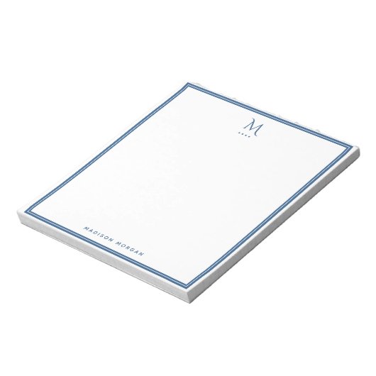 Basic Monogram Navy Blue Border Personalized  ノートパッド (回転)