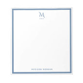 Basic Monogram Navy Blue Border Personalized  ノートパッド (正面)