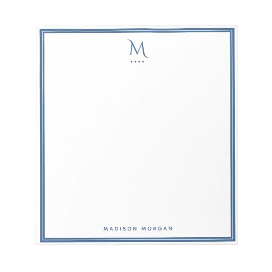Basic Monogram Navy Blue Border Personalized  ノートパッド (正面)