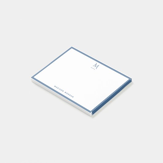Basic Monogram Navy Blue Border Personalized  ポストイット (アングル)