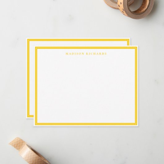 Basic Mustard Yellow Border Personalized  ノートカード (正面/裏面インサイチュ)