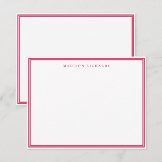 Basic Pink Border Personalized  ノートカード (正面/裏面)