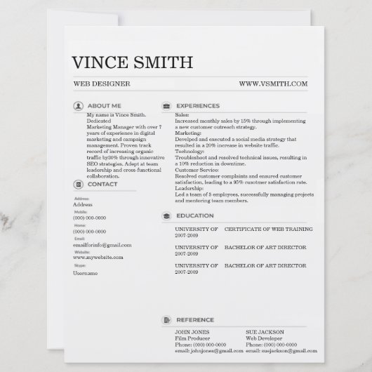 Basic Resume Template Design Easy Customization (正面)