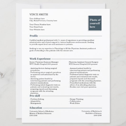 Basic Resume Template Design Easy Photo Job Search (正面)