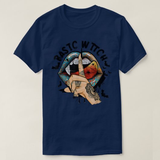 Basic Witch Halloween Costume Goth Mouth Bats Haun Tシャツ (デザイン正面)