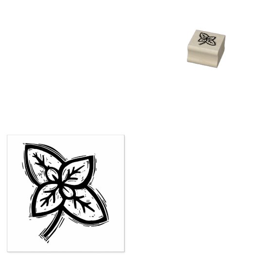 Basil Leaves Herbs Vegetable Rustic Linocut  ラバースタンプ (押印)