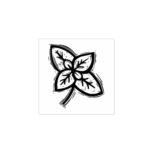 Basil Leaves Herbs Vegetable Rustic Linocut  ラバースタンプ (インプリント)