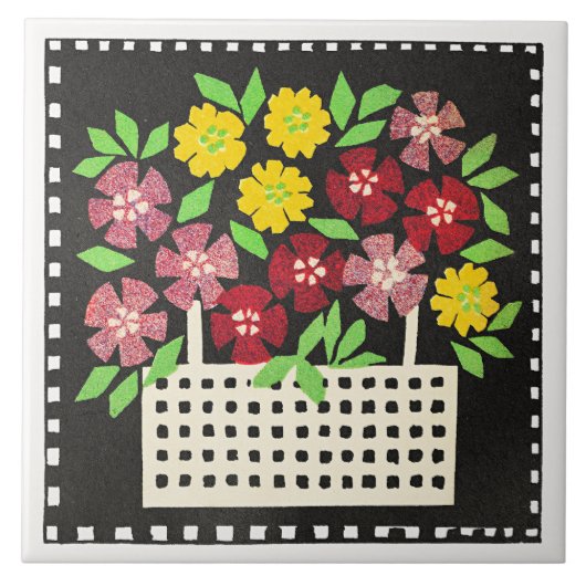 Basket of Flowers, red and yellow, タイル (正面)