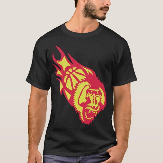 basket singe hurle monkey basketball flamme fire tシャツ (正面)