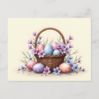 Basket with Easter Eggs and Flowers  シーズンポストカード