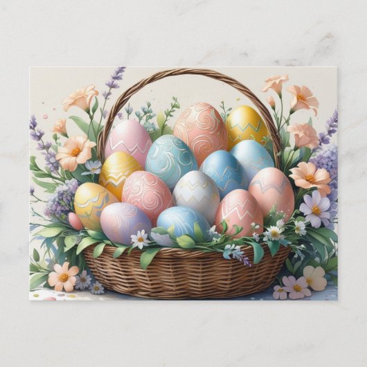 Basket with Easter Eggs and Flowers  シーズンポストカード (正面)