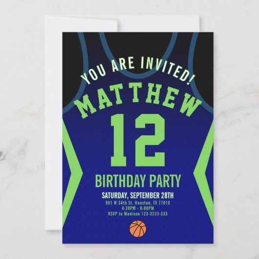 Basketball 12 Birthday Invitation  招待状 (正面)