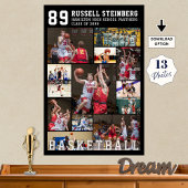 Basketball 13 Photo Collage Player Name Number ポスター
