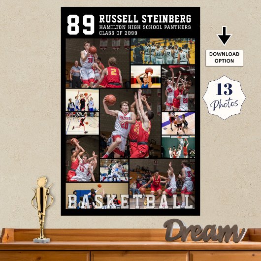 Basketball 13 Photo Collage Player Name Number ポスター