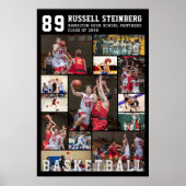 Basketball 13 Photo Collage Player Name Number ポスター (正面)