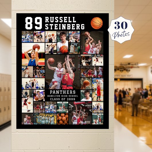 Basketball 30 Photo Collage Player Number ポスター