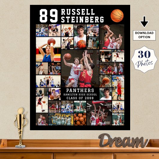 Basketball 30 Photo Collage Player Number ポスター